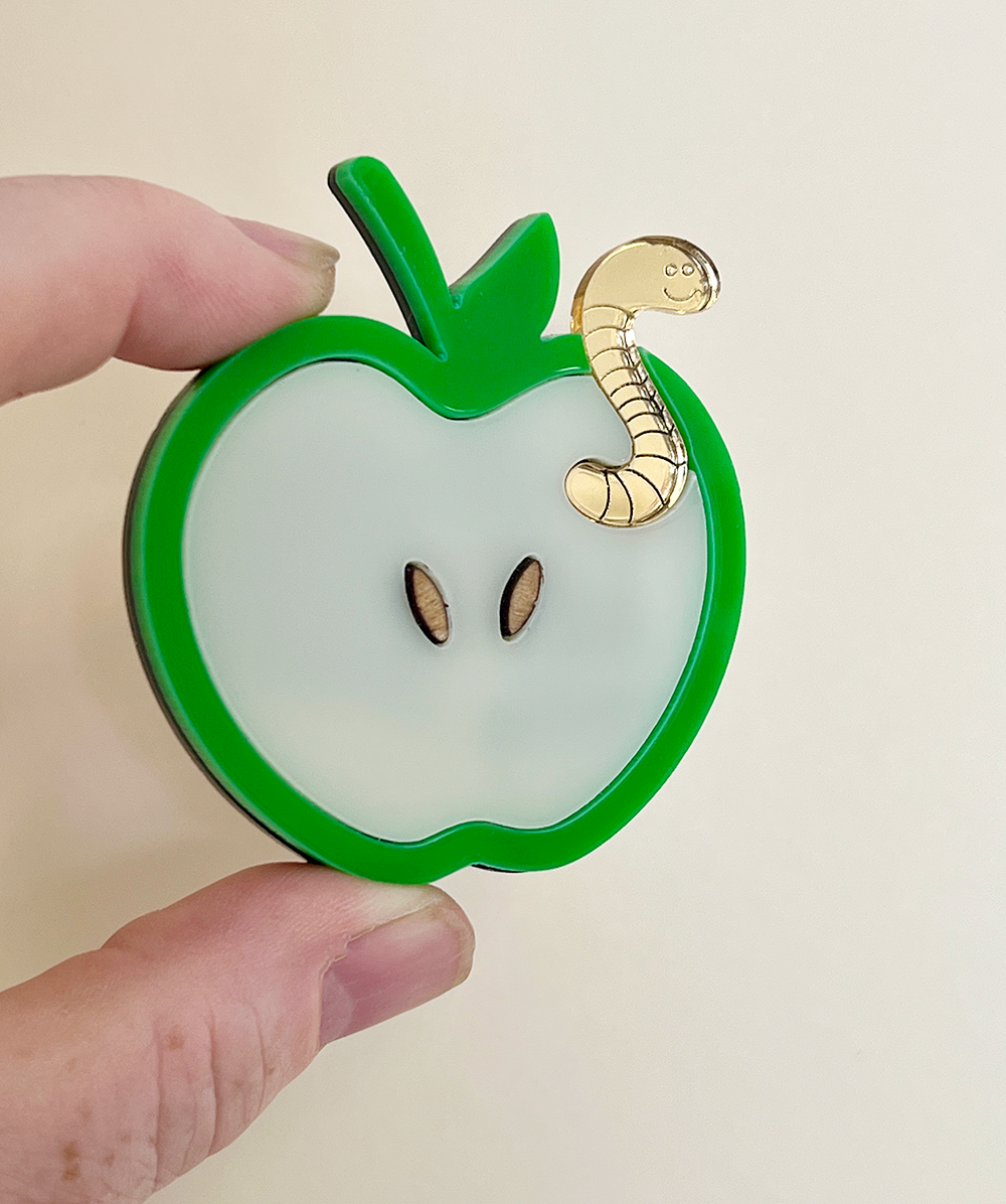 Apple and worm brooch