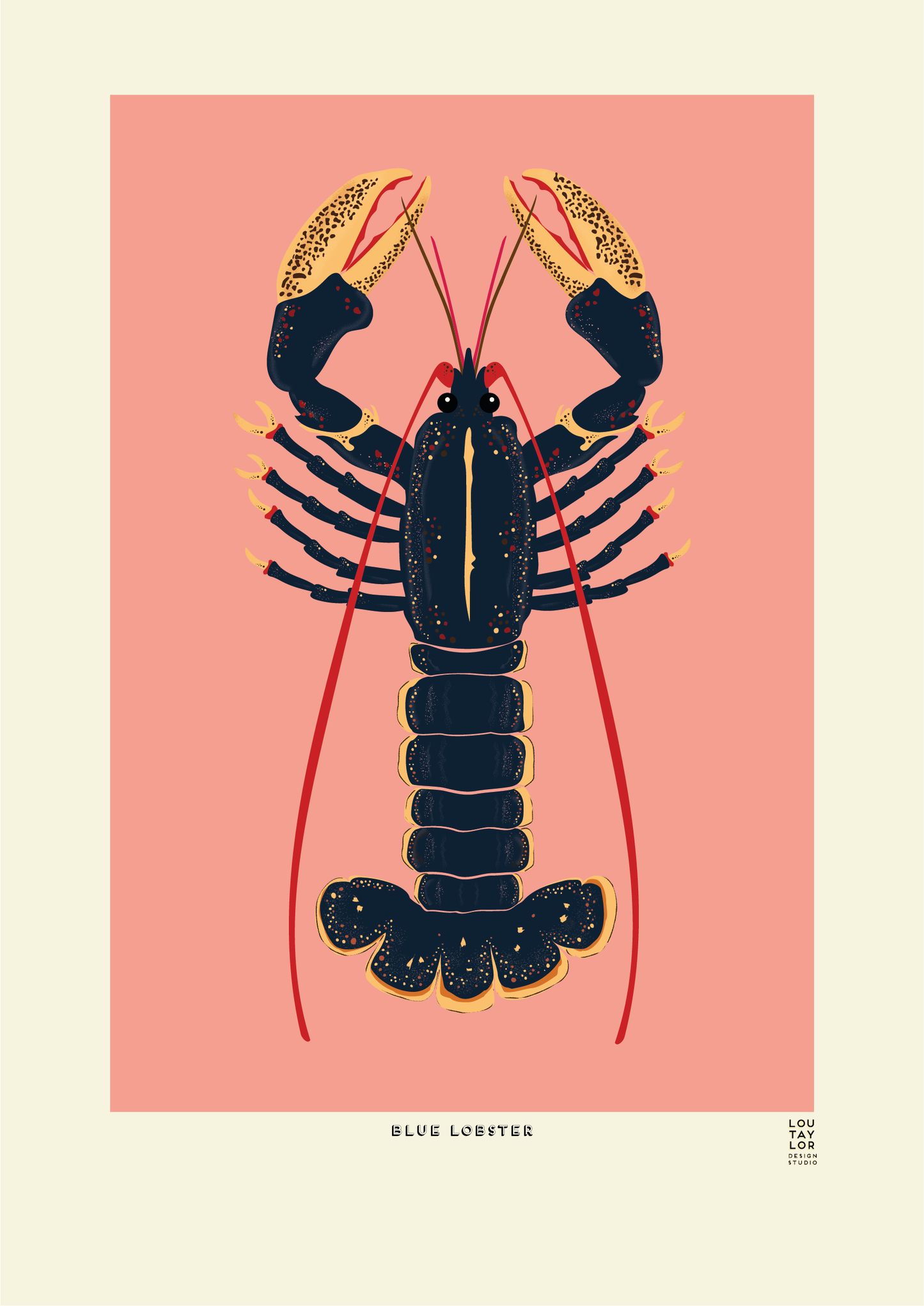Lobster print (blue on pink)