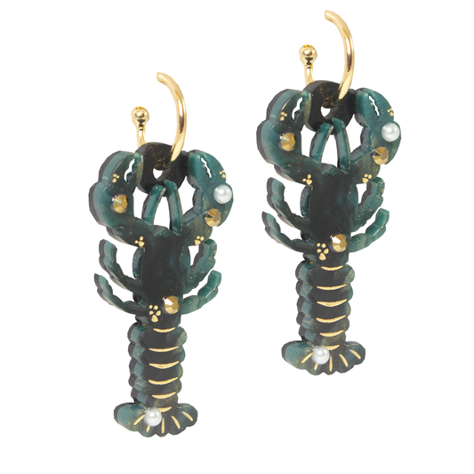 Lobster ear-rings (blue marble)