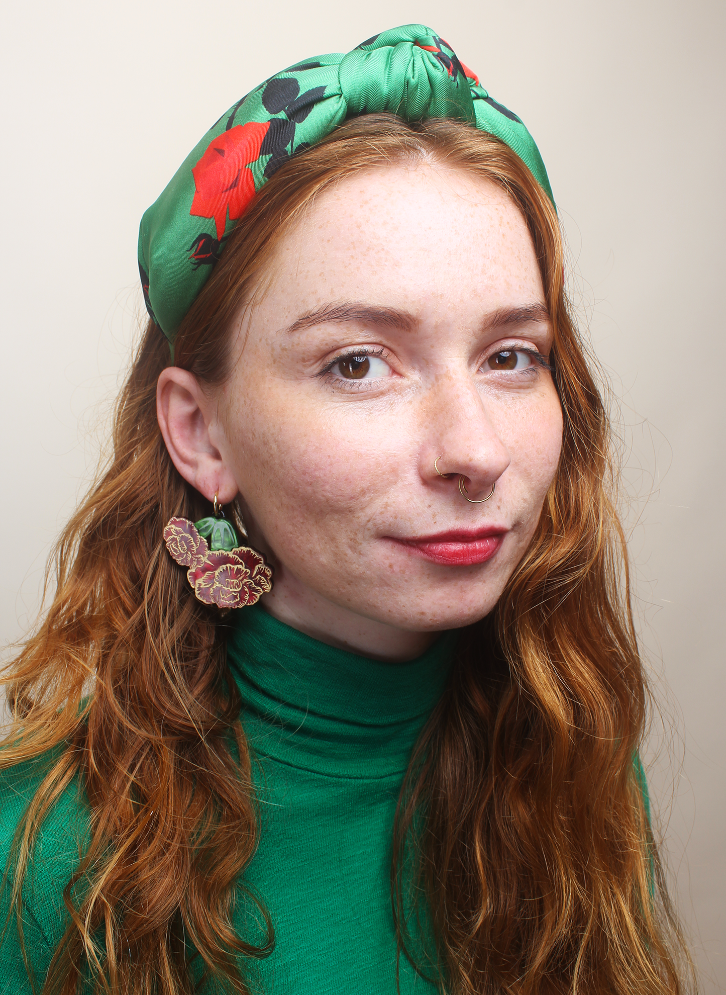 Pink/Red carnation Ear-rings (double stem)