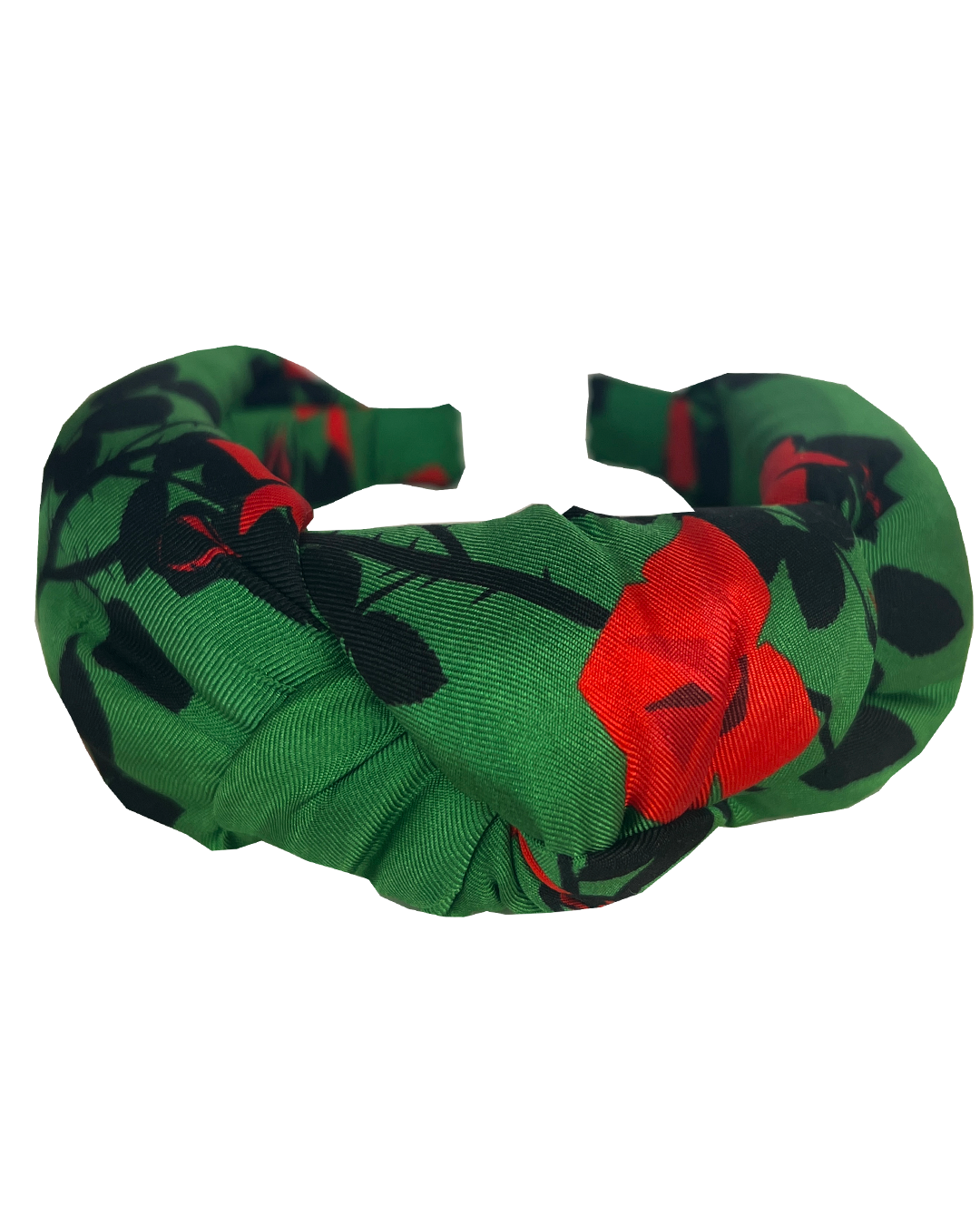Silk headband - green roses