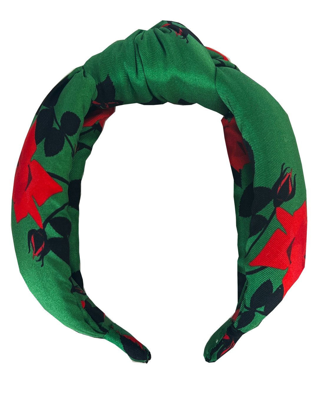 Silk headband - green roses