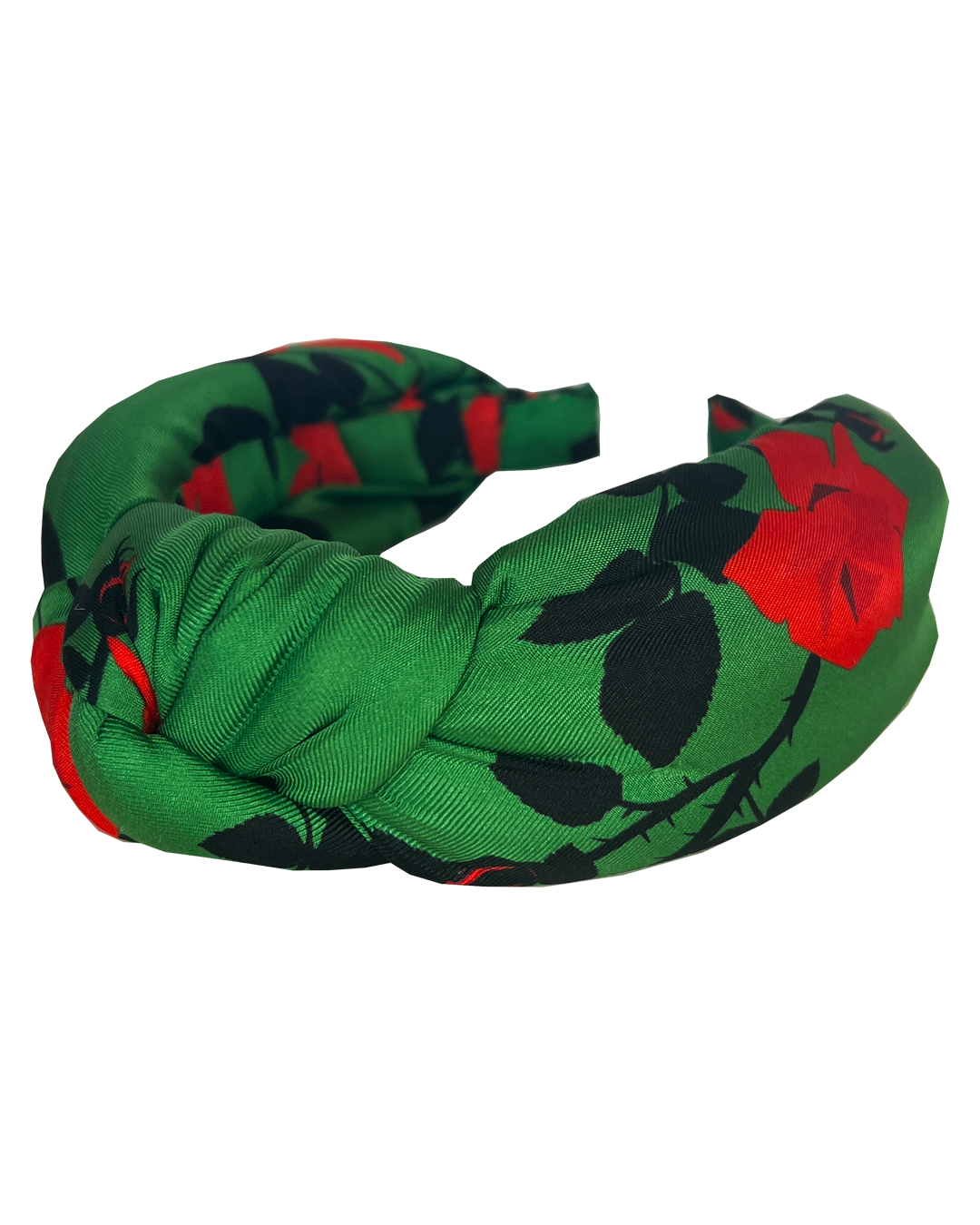 Silk headband - green roses