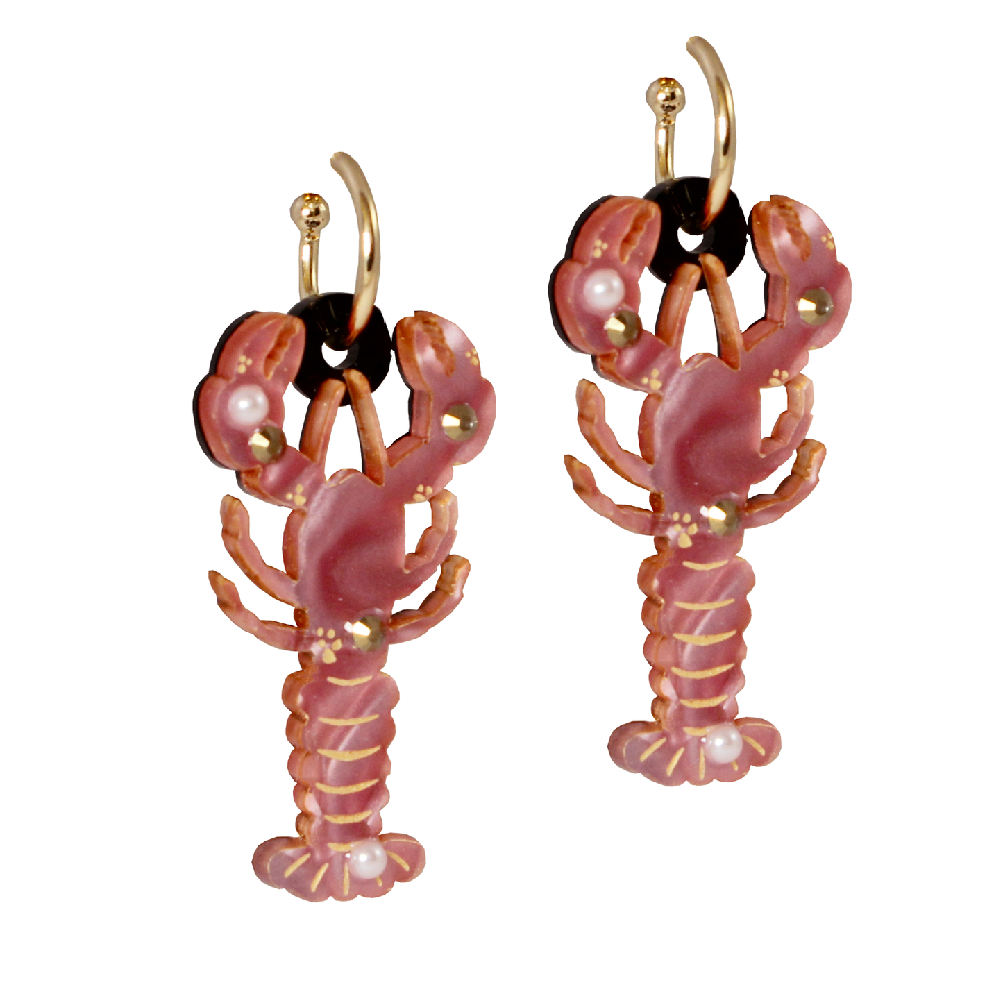 Lobster ear-rings (pink marble)