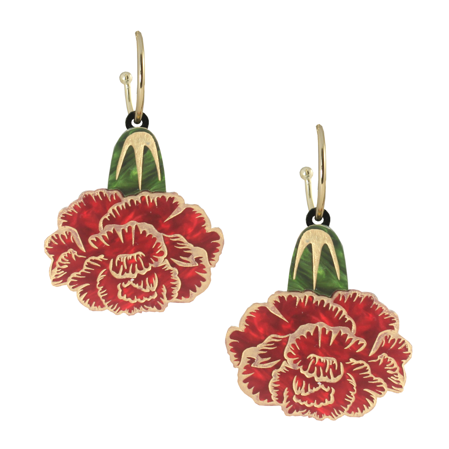 Red carnation Ear-rings (single stem)
