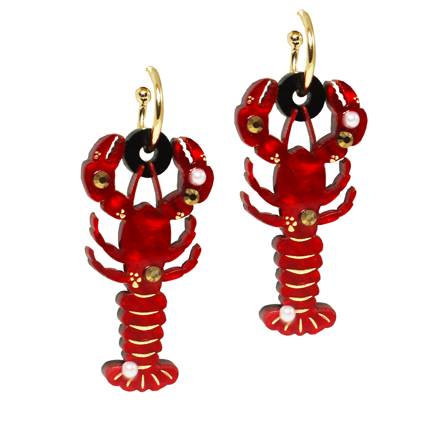 Lobster ear-rings (red marble)