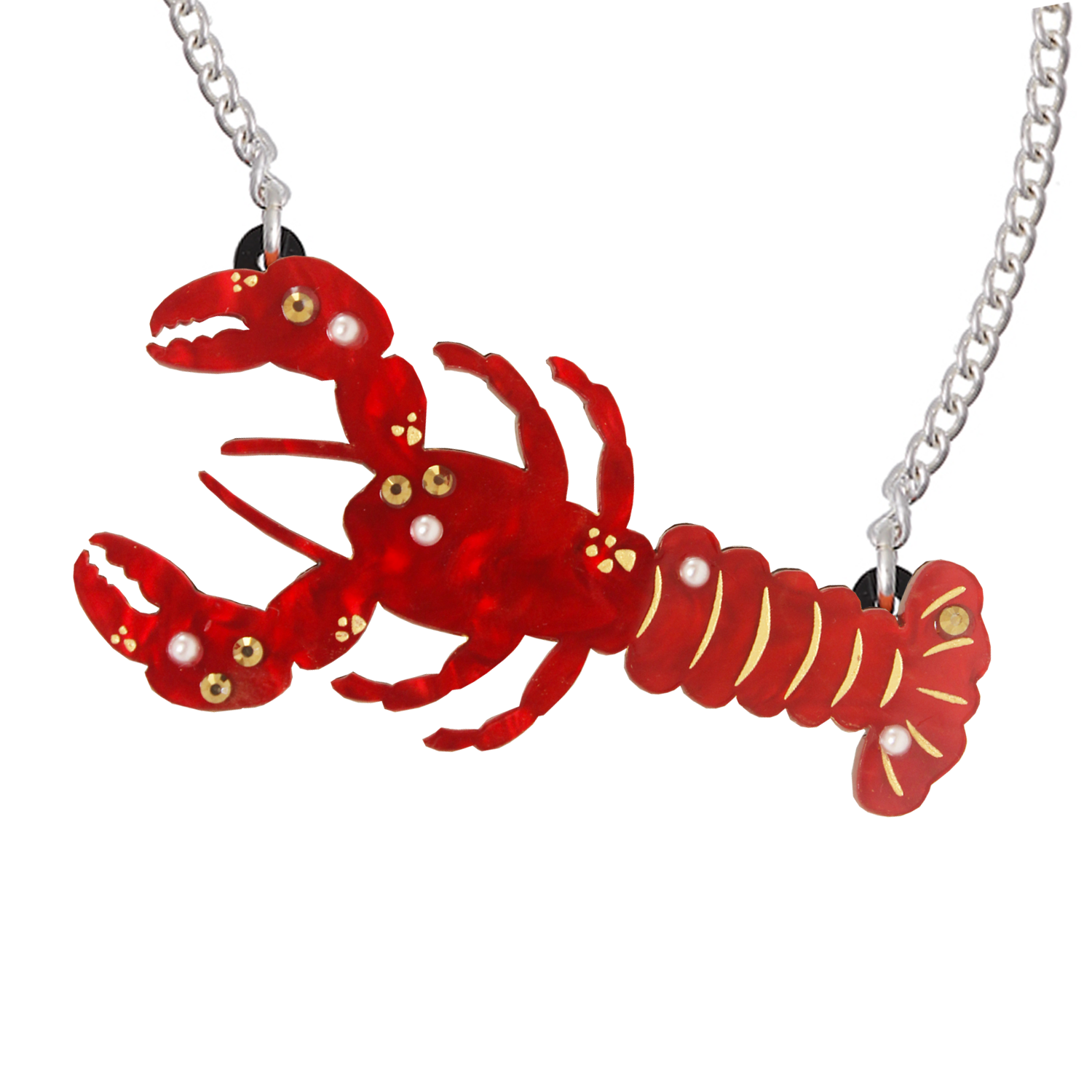 Lobster necklace red marble