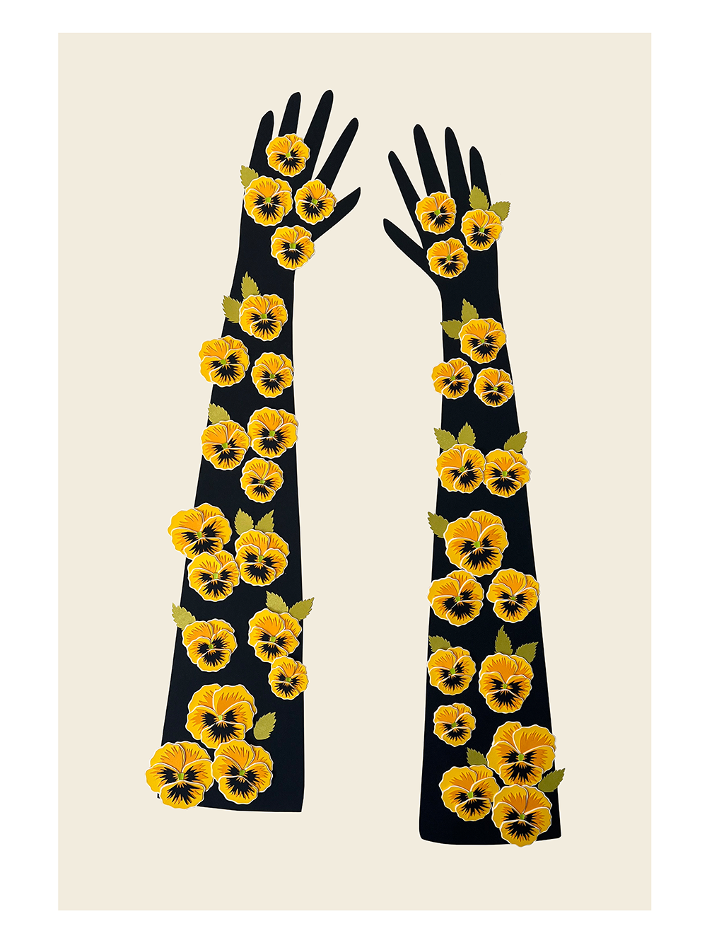 Gardening Gloves III: Yellow Pansies (framed)