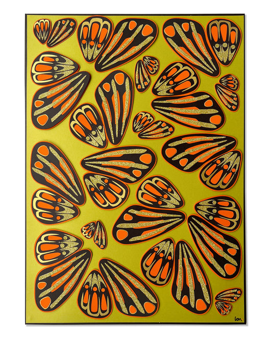 Big Wings IV: glitter lime gold (framed)