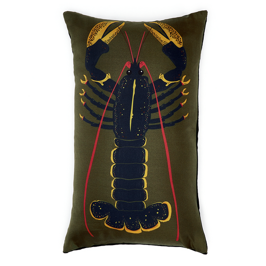 Blue lobster on green cushion
