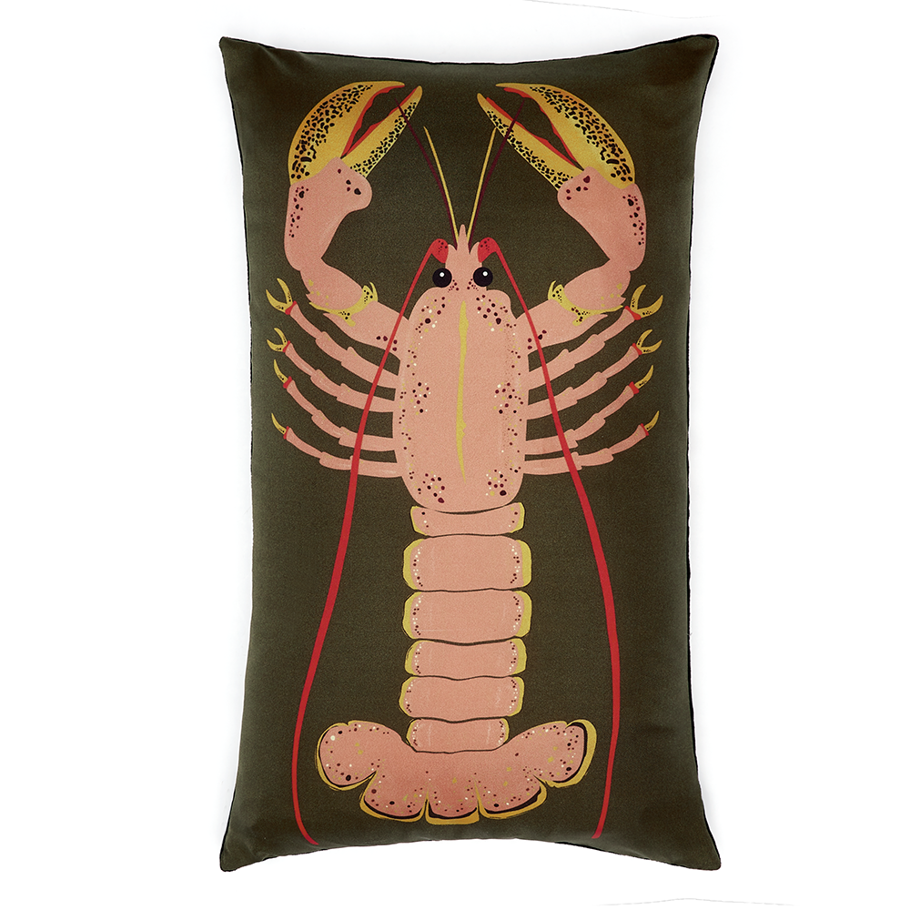 Pink lobster on green cushion
