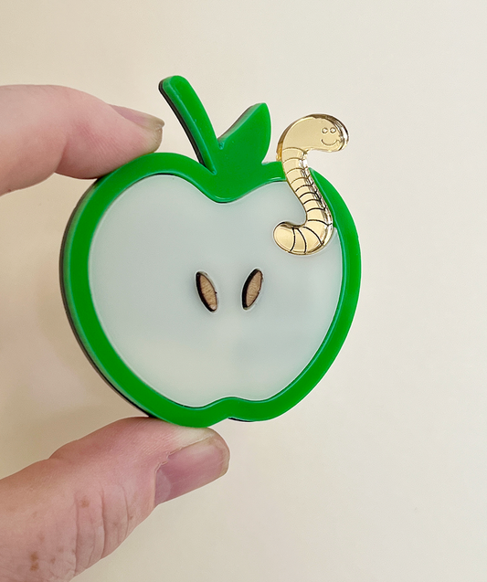 Apple and worm brooch