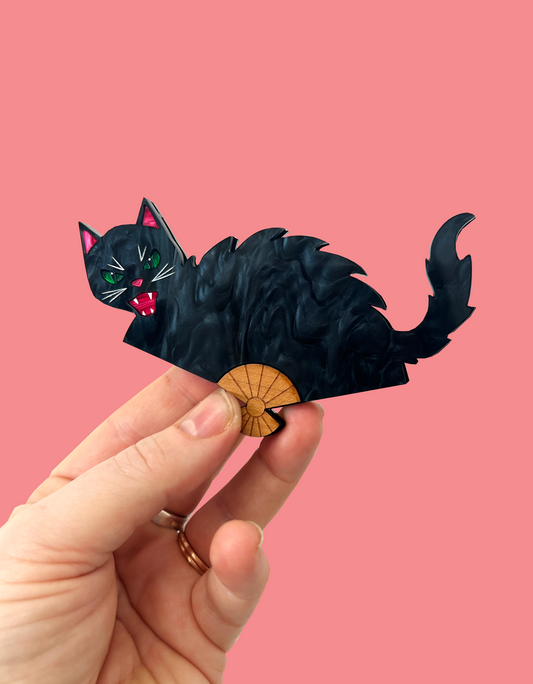 Black Cat Fan brooch