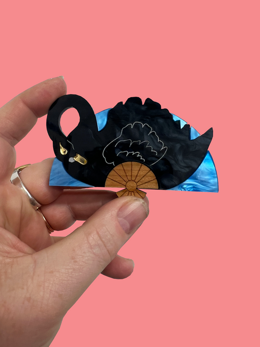 Black Swan Fan Brooch
