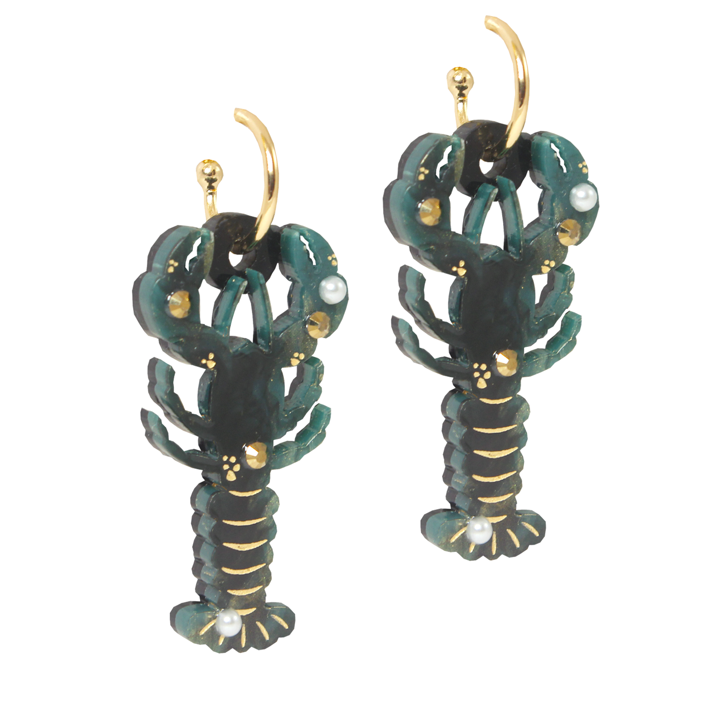 Lobster ear-rings (blue marble)