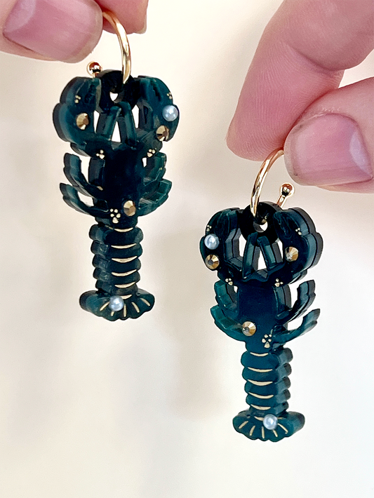 Lobster ear-rings (blue marble)