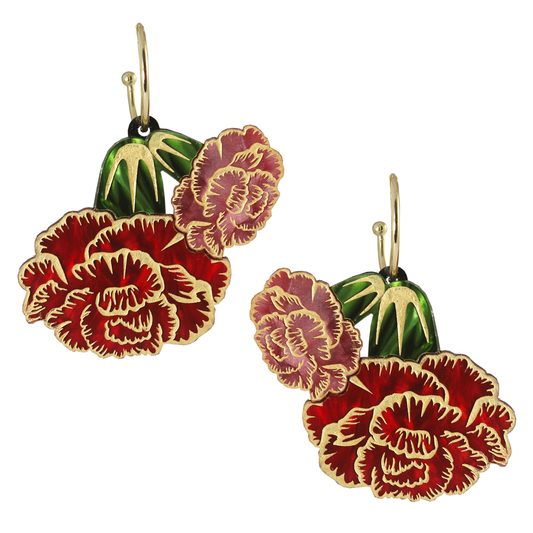 Pink/Red carnation Ear-rings (double stem)