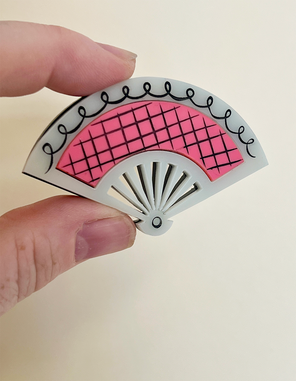 Handpainted fan brooch
