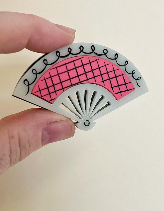 Handpainted fan brooch