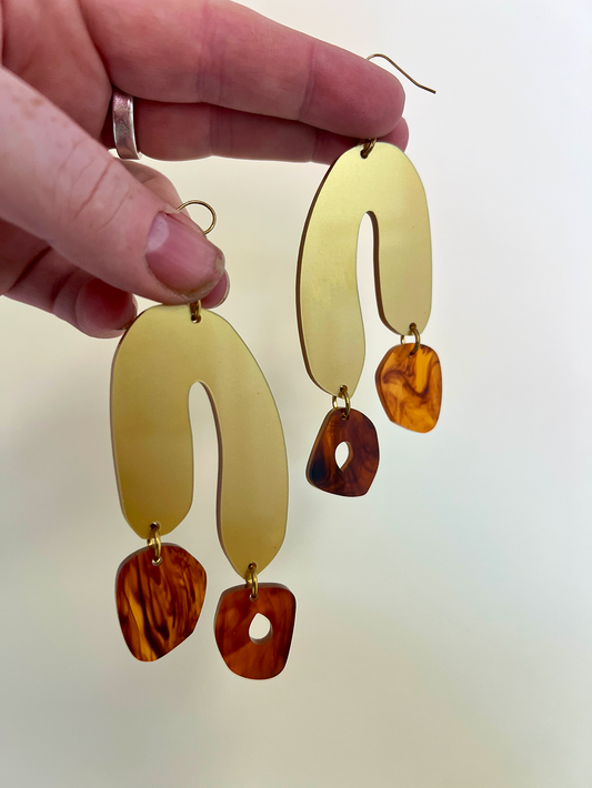 Leopard Print ear-rings - organic/gold (large)  (sample)