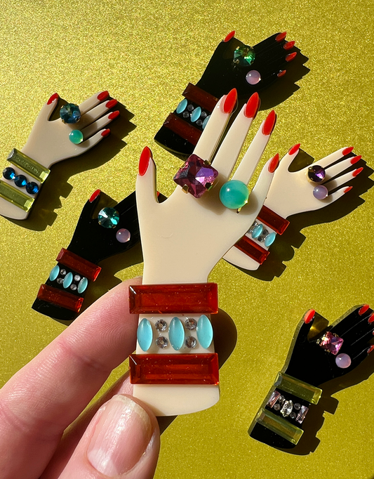 Hand One - orange/pink (green ring)