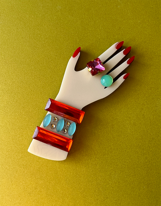 Hand One - orange/pink (green ring)