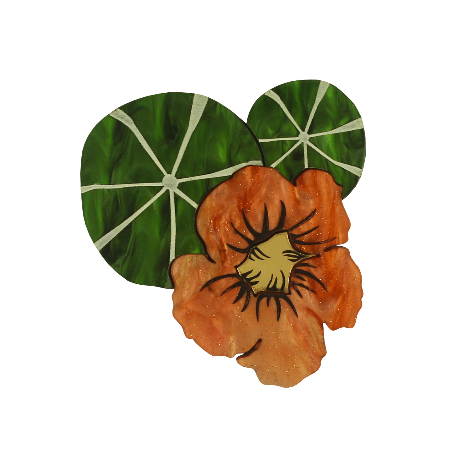 Orange Marble Nasturtium Brooch