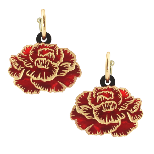 Simple red carnations ear-rings