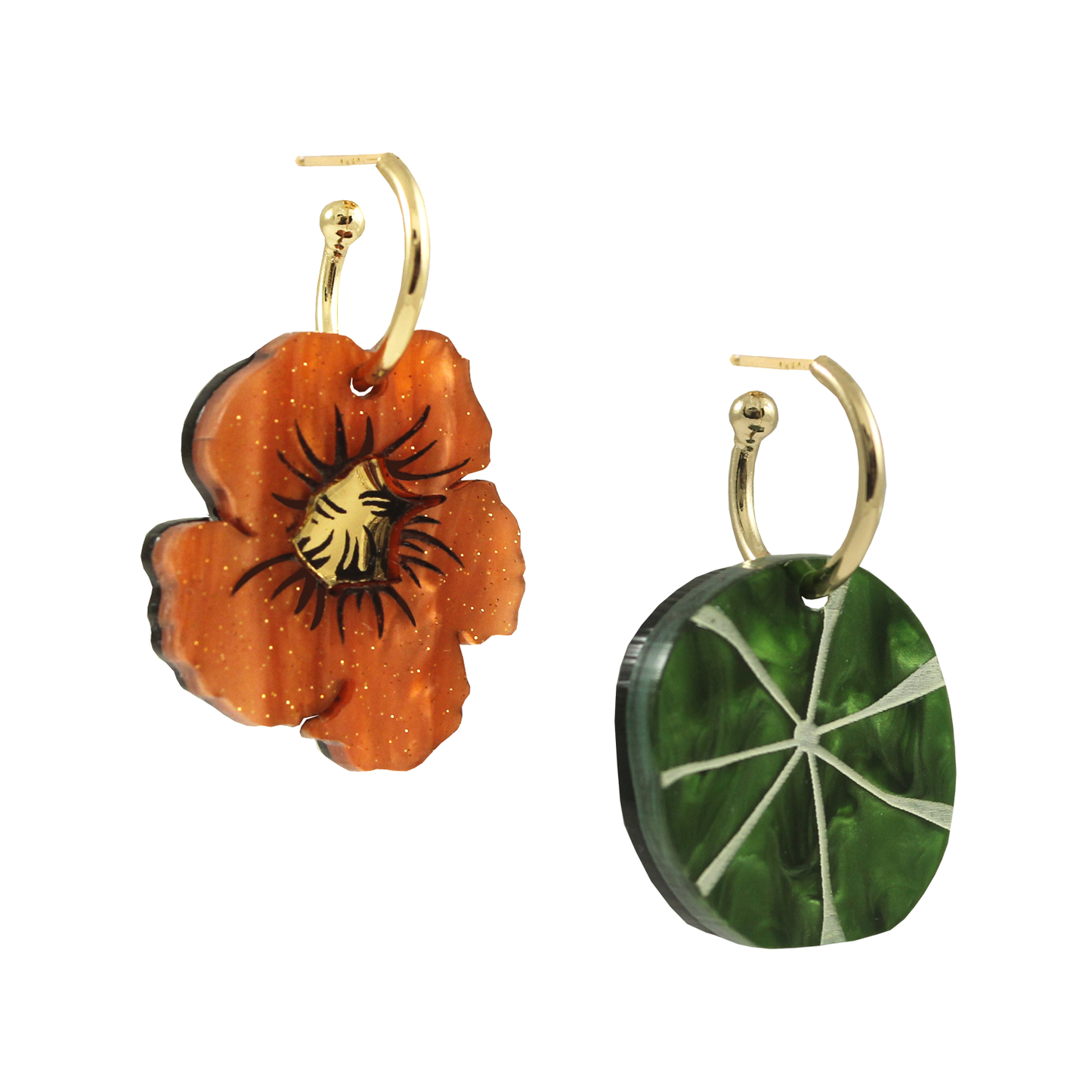 Orange Marble Nasturtium Ear-rings