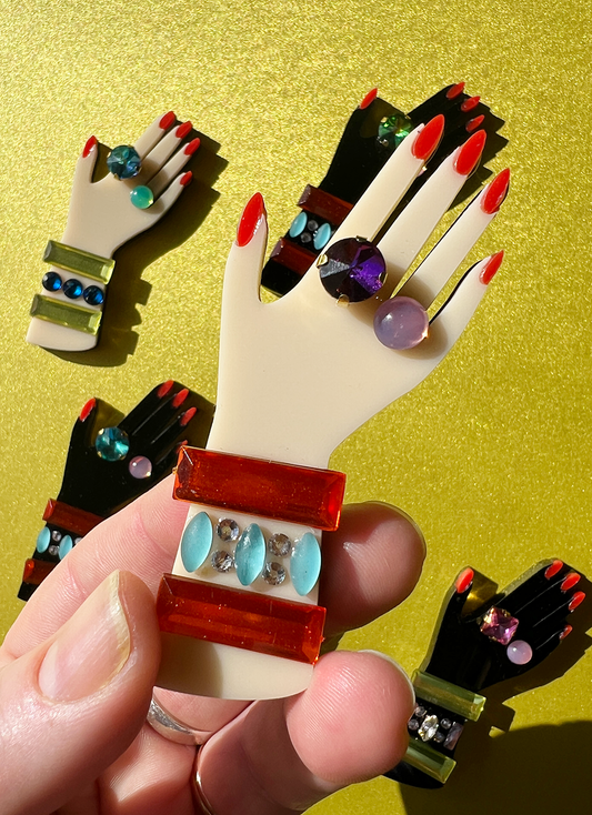 Hand Three - orange/turquoise (pink ring)