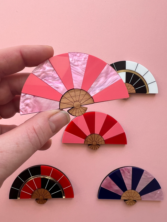 Fan brooch - Pink / Marble Stripe