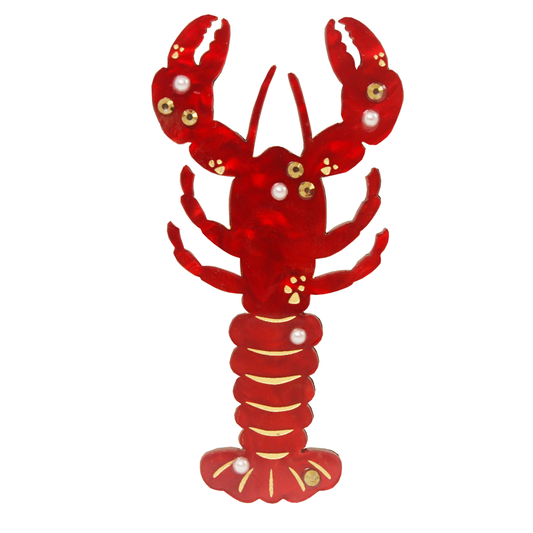 Lobster brooch (red marble)