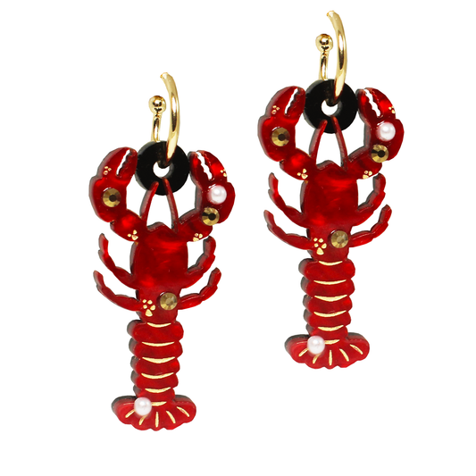 Lobster ear-rings (red marble)