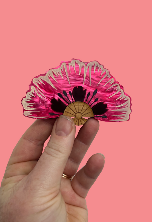 Rose Pink Poppy Fan Brooch