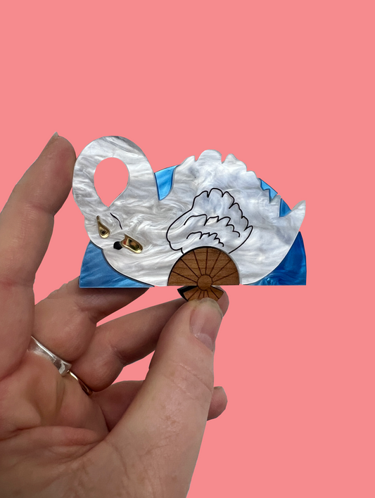 White Swan Fan Brooch