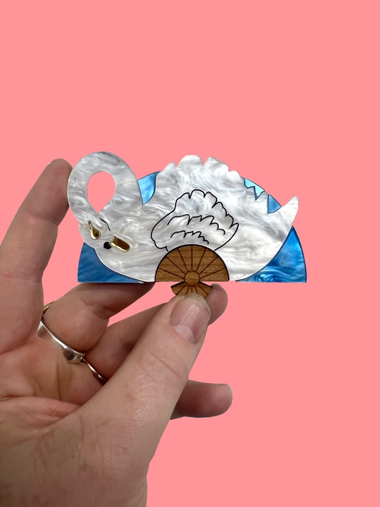 White Swan Fan Brooch