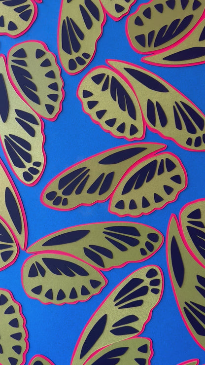 Big Wings I: that blue and lime gold (framed)